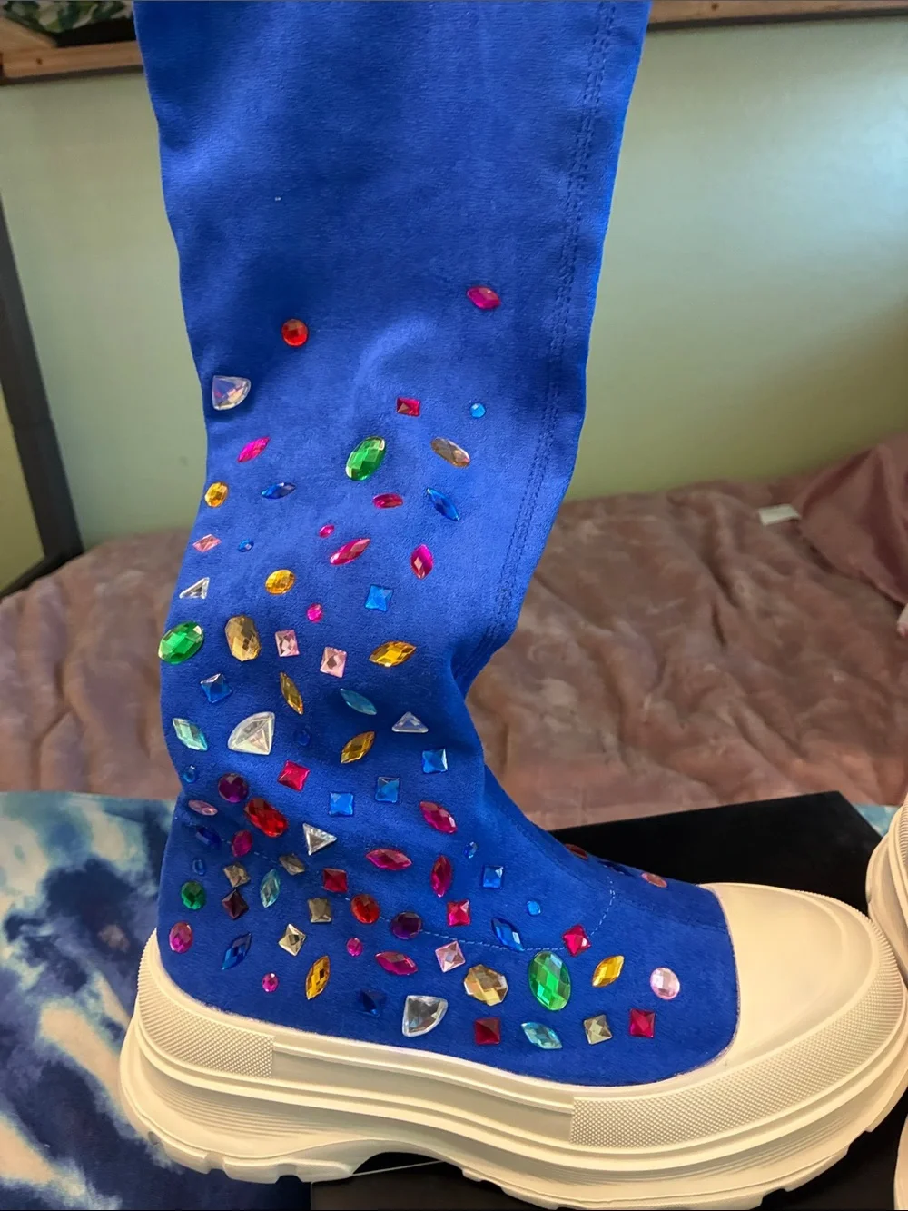 Cape Robbin Royal Blue Over-the-Knee Jeweled Platform Boots
